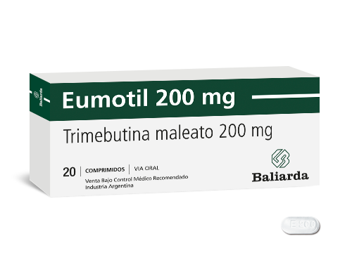 Eumotil_200_Trimebutina_10.png Eumotil Trimebutina  antiespasmódico constipación diarrea dolor abdominal Eumotil mala digestión Motilidad gastrointestinal nauseas Síndrome de colon irritable Trimebutina