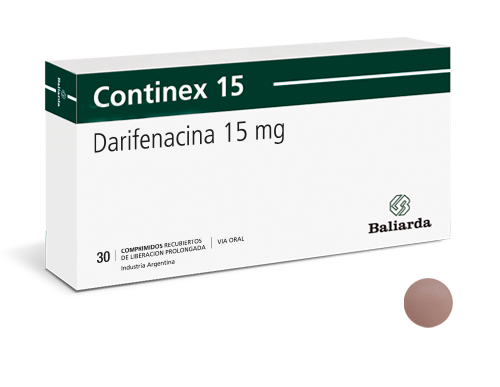 Continex_15_Darifenacina_20.png Continex Darifenacina anticolinergico antiespasmódico antimuscarino M3 Continex Darifenacina incontinencia urinaria síndrome de vejiga hiperactiva vejiga irritable