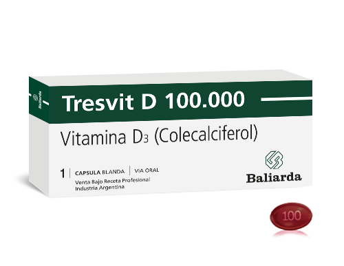 Tresvit-D-100000-Vitamina-D3-capsula.png Tresvit D 100.000 Vitamina D3 Colecalciferol Deficiencia de vitamina D osteoporosis Vitamina D3 vitaminoterapia Tresvit D CB